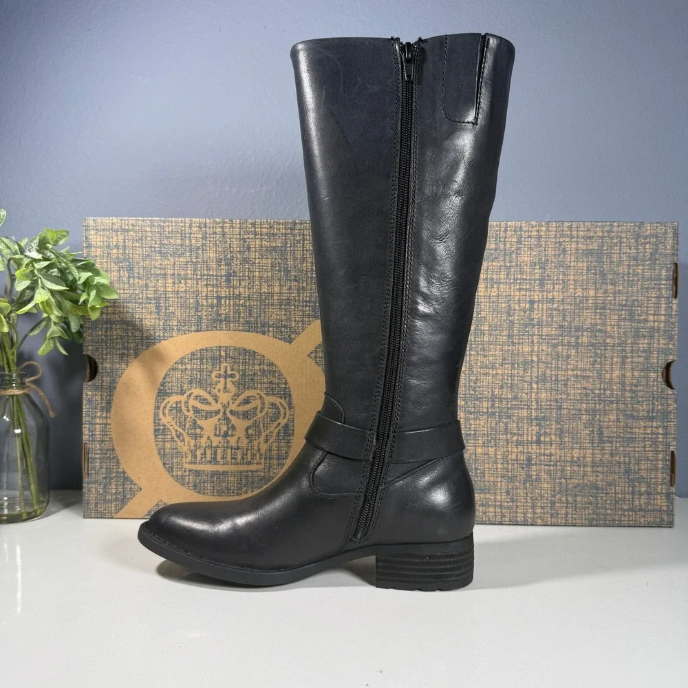Born Saddler Black Leather Knee High Boots‎ Women Size 5 M